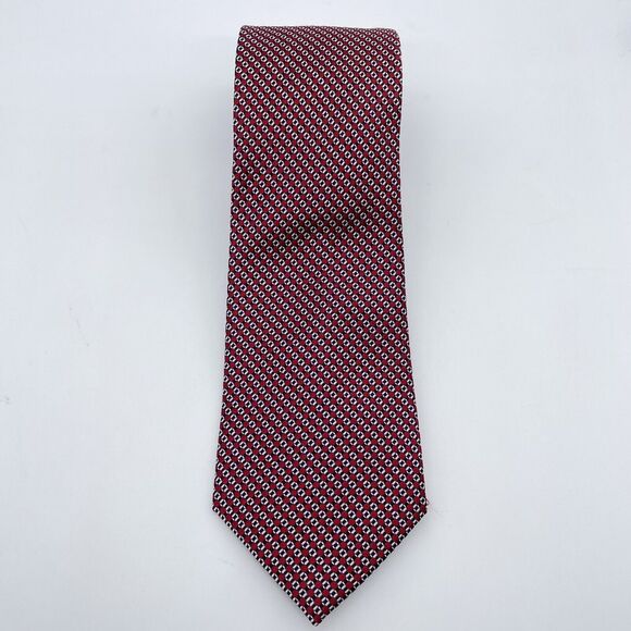 Club Room 100% Silk Necktie Geometric Red/Blue/White Classic Designer 59.5 x 3.5 - Picture 13 of 16